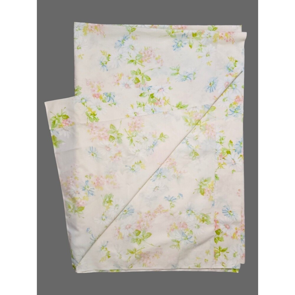 Vtg 70s Springmaid Wondercale Floral Daisy Twin Flat Sheet Yellow Green Cottage